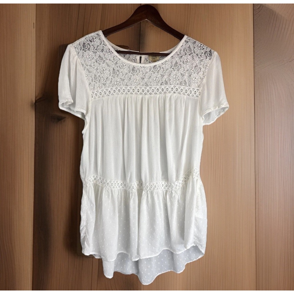 True Craft‎ Top Womens 0X Ivory Cap Sleeve Lace High Low Boho Peasant Summer